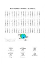 English Worksheet: Nature and Pollution Word Search Puzzle