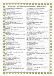 Rephrasing     Reported Speech ( wh.questions) Fourth Worksheet