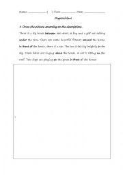 English Worksheet: Prepositions -- Drawing a picture