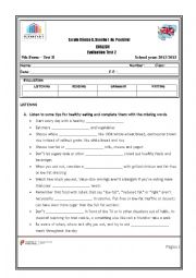 English Worksheet: 9th grade test about healthy habits and being in shape