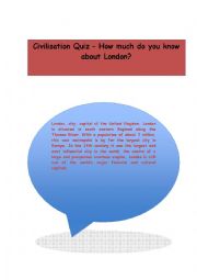 English Worksheet: London: Civilization quiz
