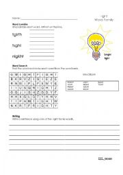 English Worksheet: ight Words Worksheet