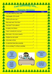 English Worksheet: Tenses revision - Find somebody who...