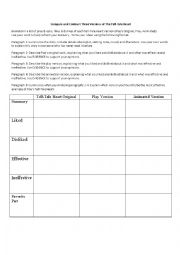 English Worksheet: Compare and Contrast Three Versions of The Tell-Tale Heart