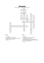 English Worksheet: Shopping Crossword