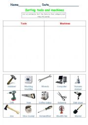 English Worksheet: Sorting tools and machines