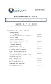 English Worksheet: reading comprhension test book planets