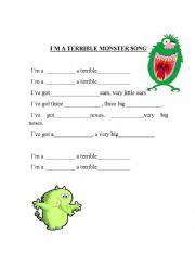 English Worksheet: Im a terrible monster song