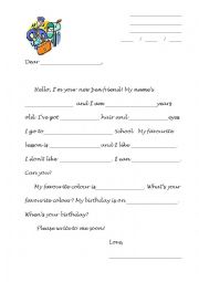 English Worksheet: Letter to a pen friend