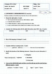 Mid-term test n1 4th form (TUNISIAN Curriculum)