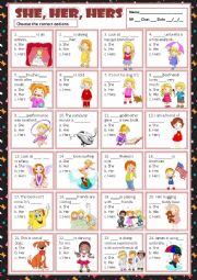 English Worksheet: SHE, HER & HERS - MULTIPLE CHOICE