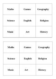 English Worksheet: Bingo - school subjects