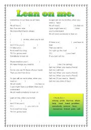 English Worksheet: lean on me (will you help me)