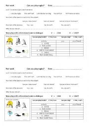English Worksheet: Can you play rugby? Pair work 