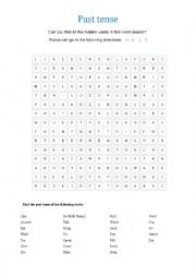 English Worksheet: Past Tense Word Search