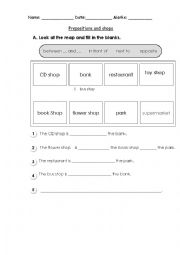 English Worksheet: preposition and shops