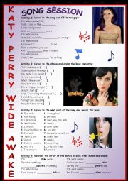 English Worksheet: KATY PERRY-WIDE AWAKE LISTENING ACTIVITIES-Colour and BW version included