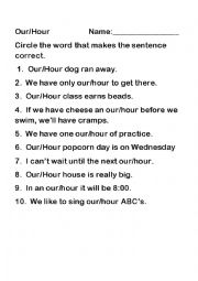 English Worksheet: Which Hour/Our is correct?