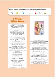 English Worksheet: completion exercise with 7 things by Hanna Montana