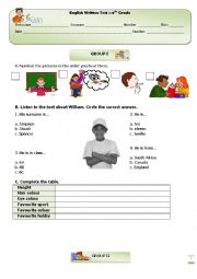 English Worksheet: Test : 6th Grade - Part I