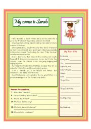 English Worksheet: My name is Sarah