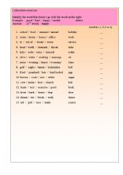Exercise sheet -  word collocation exercise 