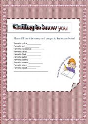 English Worksheet:   ice breaker - getting to know you