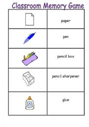 English Worksheet: Classroom Memory Game