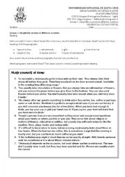 English Worksheet: Lesson - customs and habits in different countries
