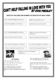 English Worksheet: Cant help falling in love with you