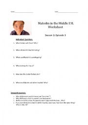 English Worksheet: Malcolm in the Middle ESL Worksheet - Season 1: Episode 3