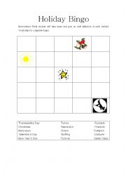 English Worksheet: US holiday bingo