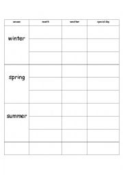 English Worksheet: seasons table