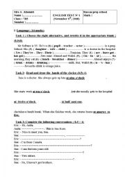 English Worksheet: devoir de synthse n2 7TH FORM