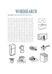 Kitchen vocabulary wordsearch