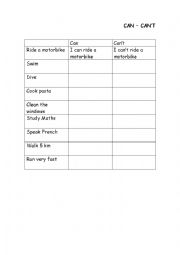 English Worksheet: can/can t