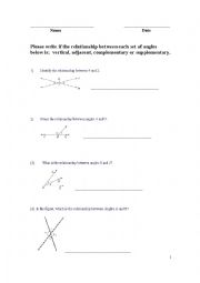 English Worksheet: Geometry - Angle Relationships