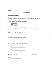 African American Spiritual Beginning Worksheet