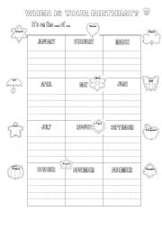 English Worksheet: When is your birthday
