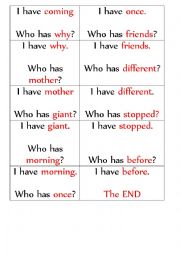 English Worksheet: Frequent Words Loop Cards Activity