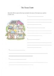 English Worksheet: The House - Exam parts of the house and objects
