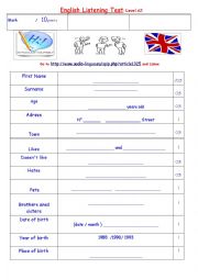 English Worksheet: listening test 1: introduce yourself A2 level