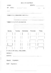 English Worksheet: Behavior Contract