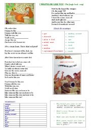 English Worksheet: The JUNGLE BOOK song - I WANNA BE LIKE YOU