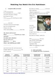 English Worksheet: Eric Hutchinson - Watching You Watch Him