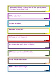 English Worksheet: Book Report Questions (can be adapted for any questions)