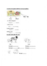 English Worksheet: Pets and prepositions. 