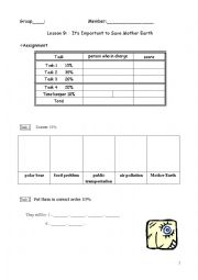 English Worksheet: Lesson 9:  Its Important to Save Mother Earth