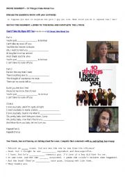 English Worksheet: Cant take my eyes off you - 10 things I hate about you