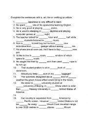 English Worksheet: Use of Articles